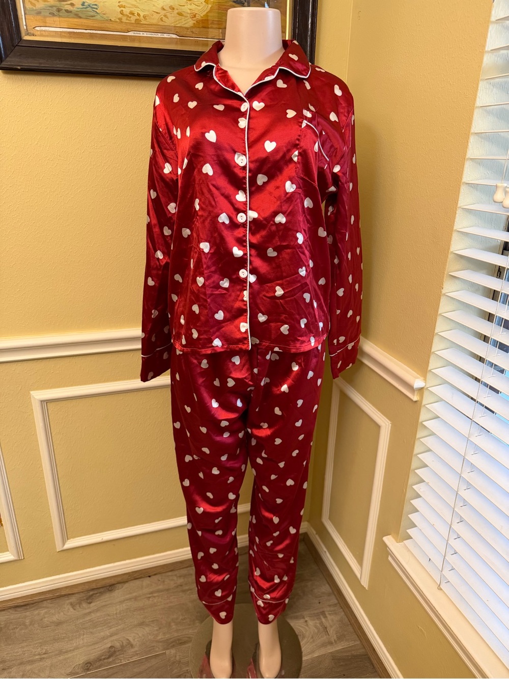 Red Heart Print Kids Pajama Set